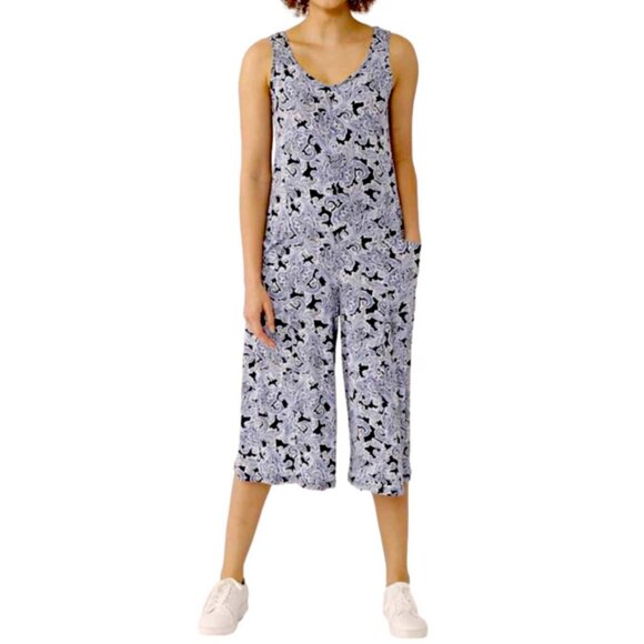 New Kim & Co Blue White Paisley Sleeveless Gaucho Jumpsuit Size Large bin 4D - Picture 1 of 5